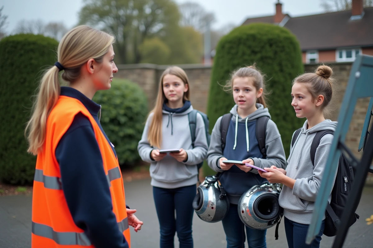 Monitrice expliquant le code de la route à des élèves de collège lors d'une session théorique du BSR gratuit