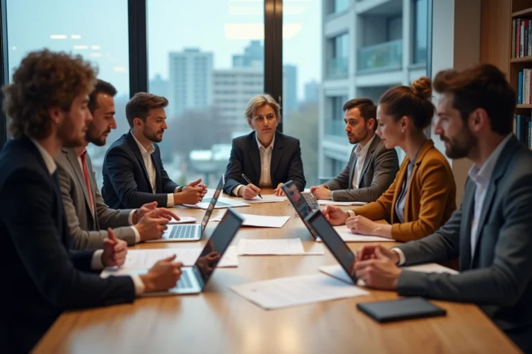 Groupe de professionnels en réunion dans un bureau moderne