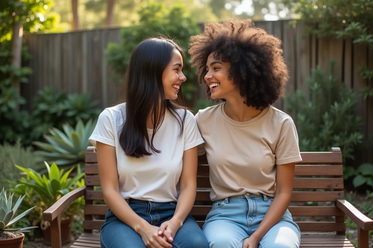 Deux jeunes sœurs de la famille Coleman riant ensemble dans un jardin privé, symbolisant le lien familial entre Katianna Stoermer Coleman et sa célèbre sœur Zendaya