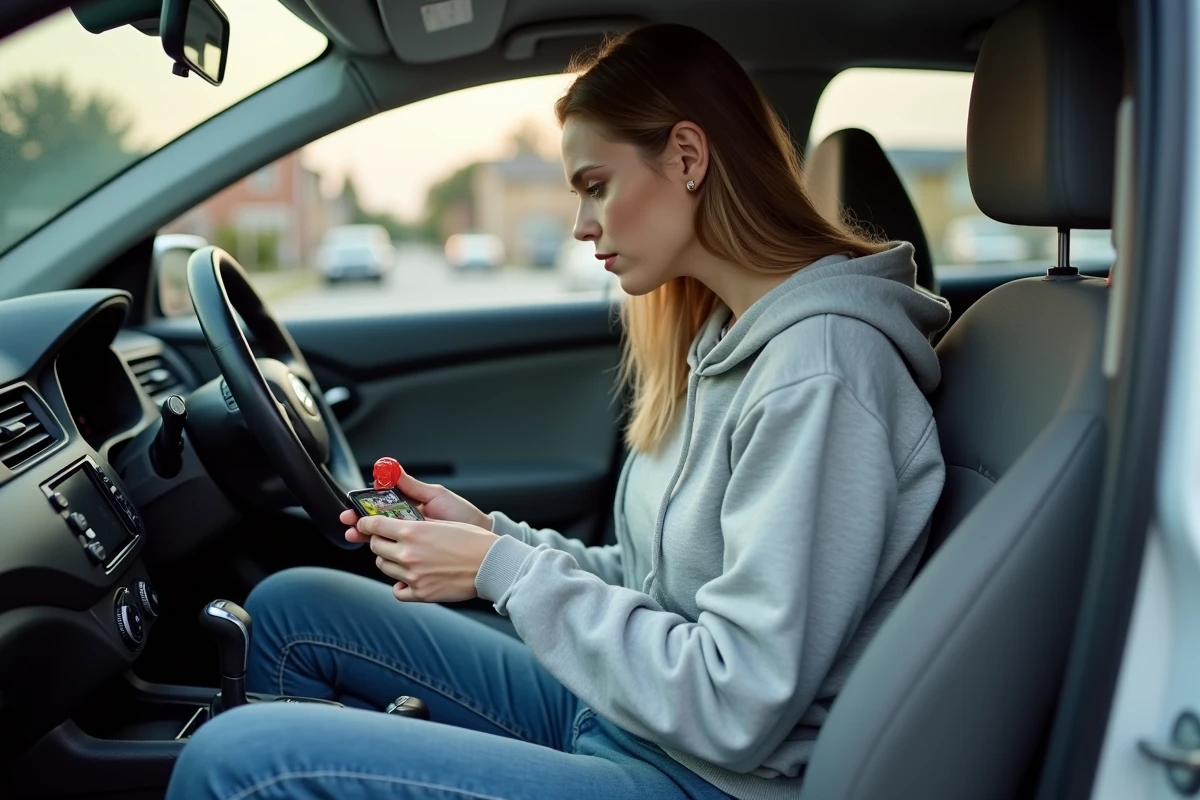 Femme utilisant un extracteur de fusible pour retirer le fusible du verrouillage centralisé dans l'habitacle d'une voiture moderne